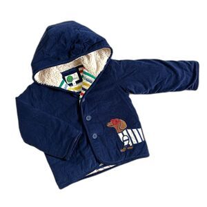Baby Boden Navy Blue Corduroy Hooded Dachshund Dog Coat 3-4Y